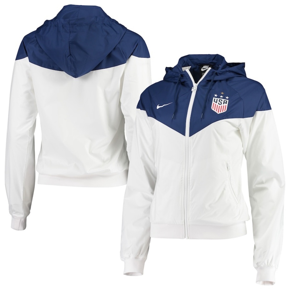 Nike Women's White and Blue USA Soccer Team 4 Star Windrunner Track Jacket